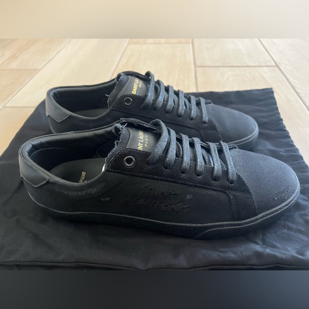 Black “distressed” canvas YSL sneakers